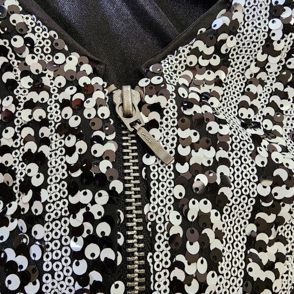 Cache Black & White Abstract Striped Sequin Cocktail Dress Mini Size Large - Picture 9 of 12